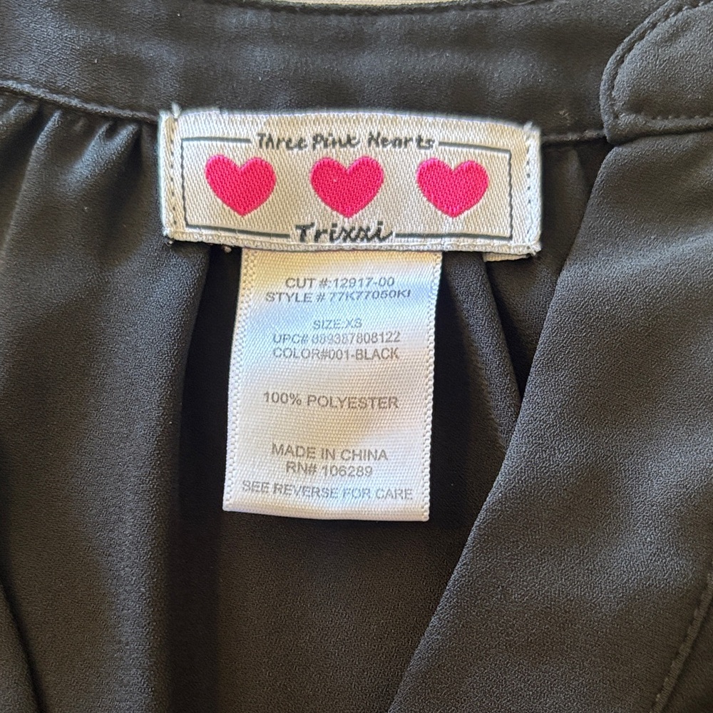 Trixxi Black Top with Hot Pink Heart Label